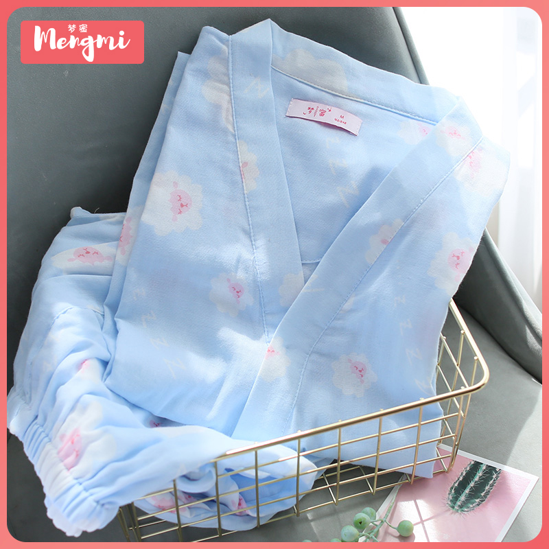 梦蜜夏款孕妇睡衣女纯棉月子服夏季薄款产后春秋哺乳和服款家居服