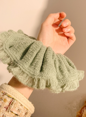 浅森忆~绿色毛线针织大肠发圈女秋冬新款高级感气质头饰超大发绳