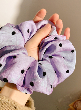 复古简约紫色波点大肠发圈女慵懒风韩系百搭头饰发绳扎头发新款