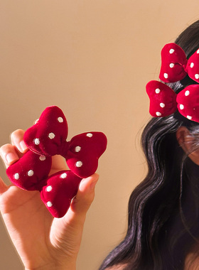 甜心米妮~红色波点蝴蝶结发夹边夹侧边刘海夹子可爱发卡新年头饰