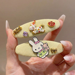 可爱黄色小兔子小马水钻发夹边夹侧边bb夹女百搭卡通夹子发卡头饰