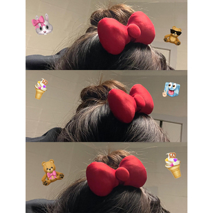 高级感立体红色蝴蝶结发夹边夹侧边刘海碎发鸭嘴夹女韩系发卡头饰