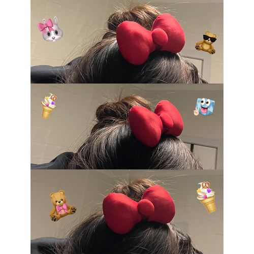 高级感立体红色蝴蝶结发夹边夹