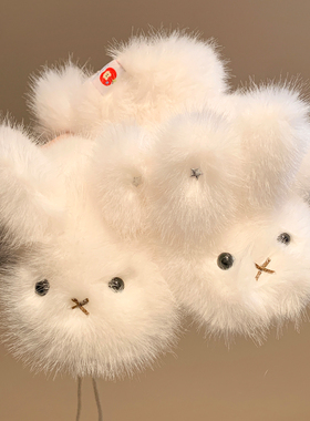 白色小兔毛绒全包手套女甜美可爱百搭防寒加厚保暖学生冬季可挂脖