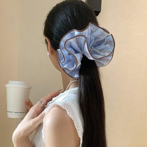 风在耳边～韩系蓝色条纹大肠发圈