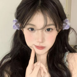 芷间蝶花 超仙紫色山茶花朵抓夹女侧边半扎发发卡拍照头饰公主头