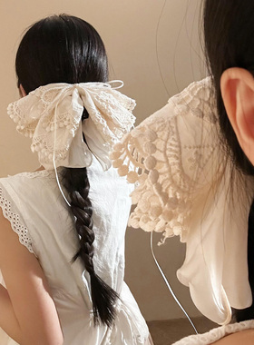 心动绘月米色蕾丝蝴蝶结抓夹女高级感温柔夹子头饰后脑勺大号发夹