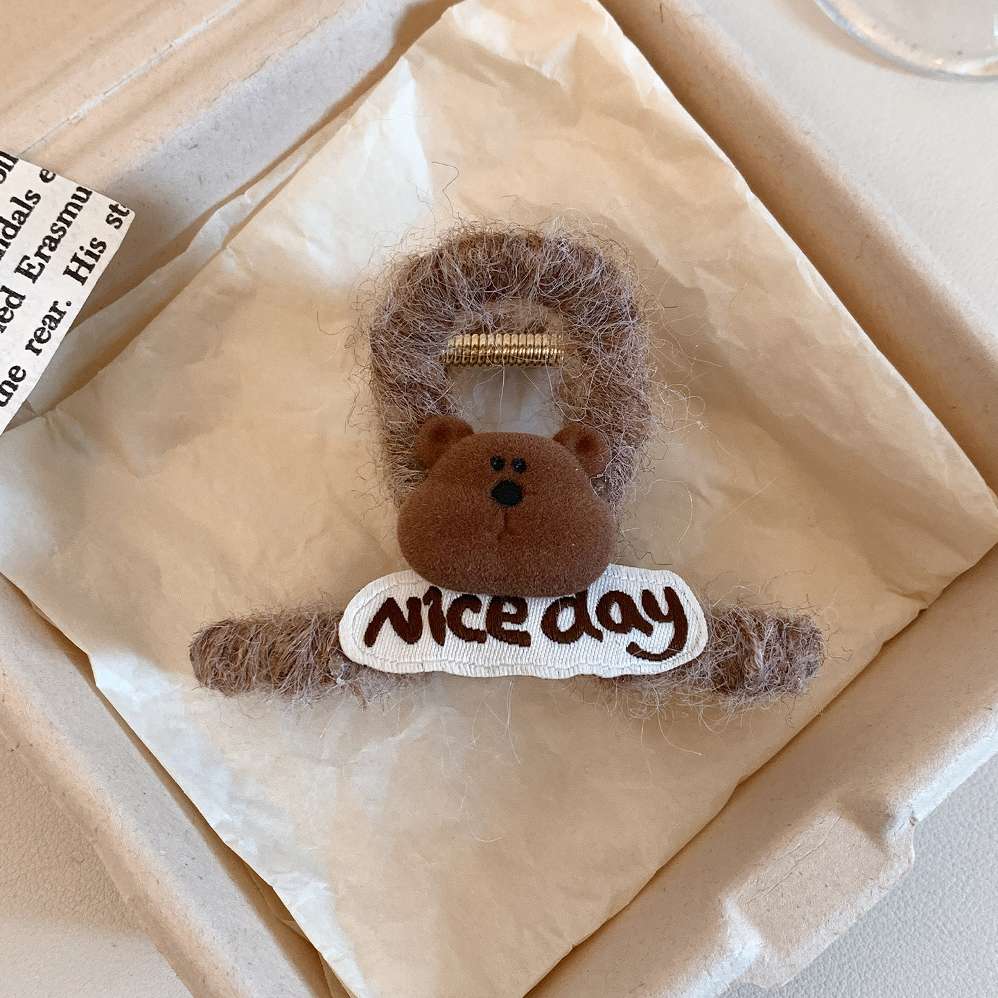 可爱咖色小熊毛线抓夹女秋冬复古温柔发夹后脑勺半扎发鲨鱼夹新款,饰品/流行首饰/时尚饰品新,发饰,淘宝优惠券,粉丝福利购,淘宝优惠卷