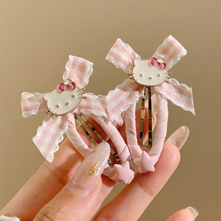 可爱粉色蝴蝶结Kitty猫发夹女高级感bb边夹侧边发卡新款 夹子头饰