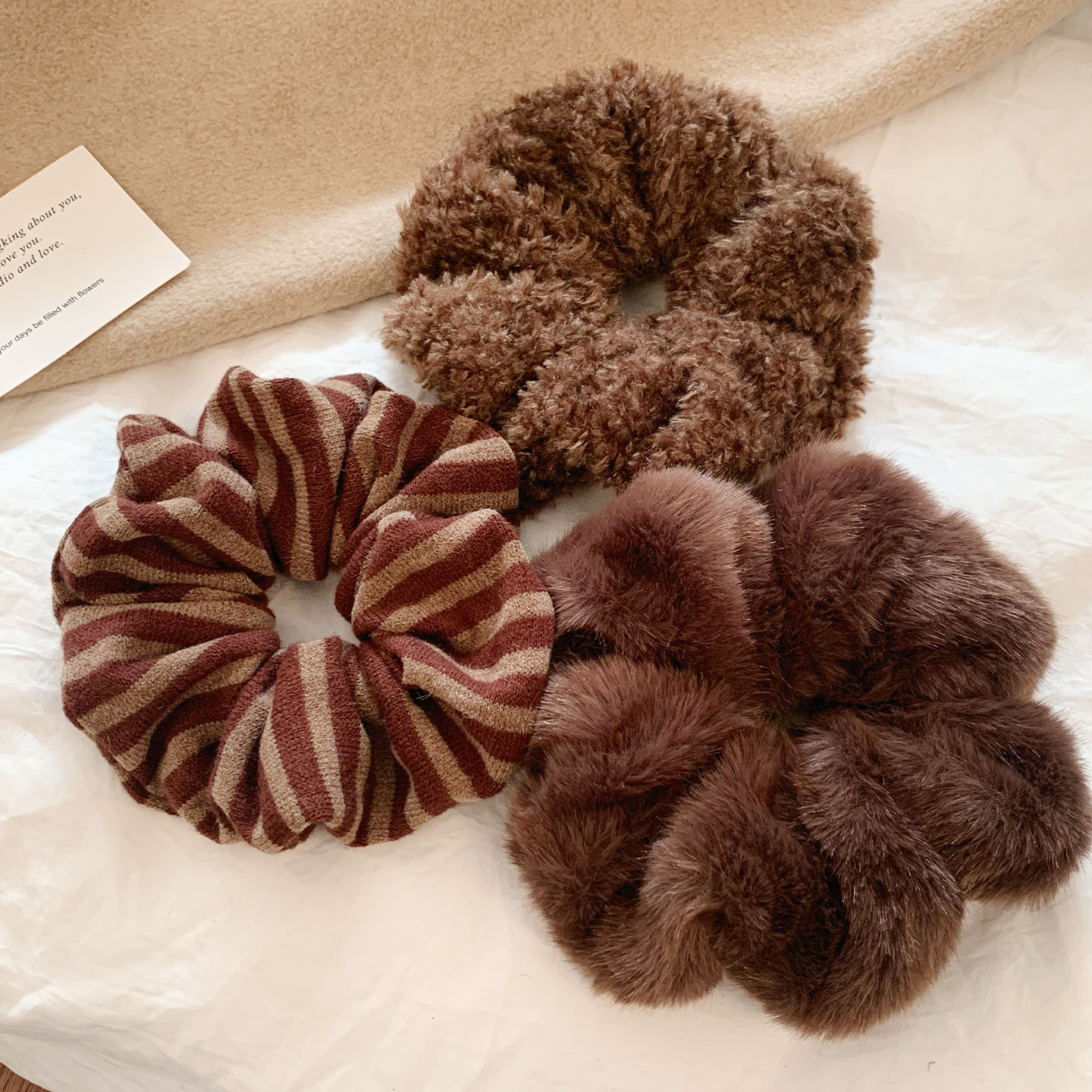 咖色毛绒大肠发圈女高级感秋冬
