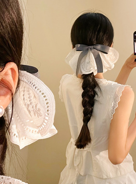法式温柔白色蕾丝蝴蝶结裙摆发夹女高级感弹簧夹后脑勺夹子头饰