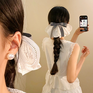 法式温柔白色蕾丝蝴蝶结裙摆发夹女高级感弹簧夹后脑勺夹子头饰