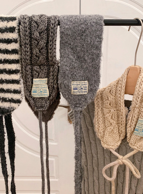 格雷系灰色毛茸茸针织系带耳罩女冬季毛绒保暖护耳包防风防寒耳暖