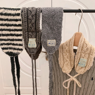 格雷系灰色毛茸茸针织系带耳罩女冬季毛绒保暖护耳包防风防寒耳暖