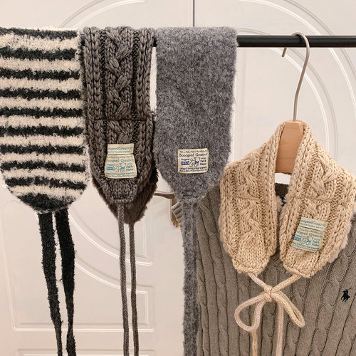 格雷系灰色毛茸茸针织系带耳罩