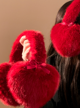 红色爱心毛绒耳罩女冬季加厚保暖防寒防风护耳包耳套圣诞配饰耳暖