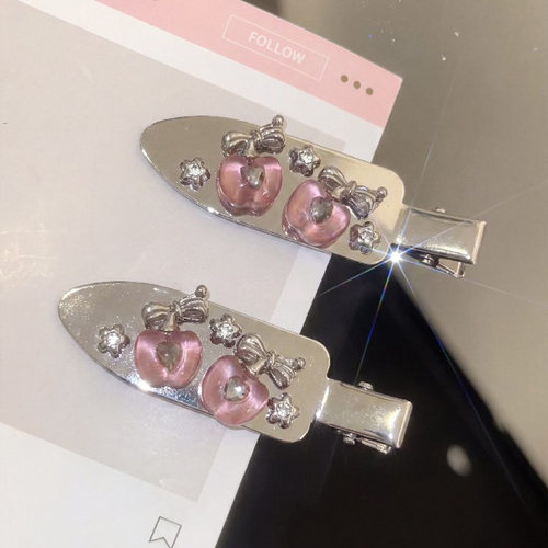 韩系可爱粉色樱桃金属发夹边夹