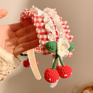 童话甜心原创红色樱桃蕾丝格子发箍女可爱2025新款 头箍洛丽塔发饰