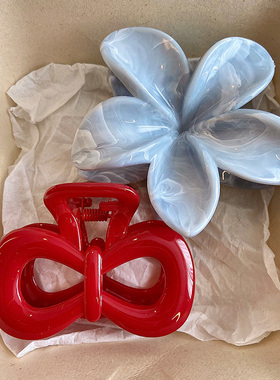 度假风蓝色鸡蛋花抓夹女高级感后脑勺盘发鲨鱼夹发卡头饰拍照夹子