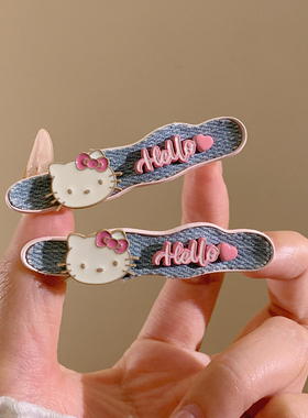 韩系高级感蓝色牛仔Kitty猫发夹女可爱夹子头饰百搭边夹侧边发卡