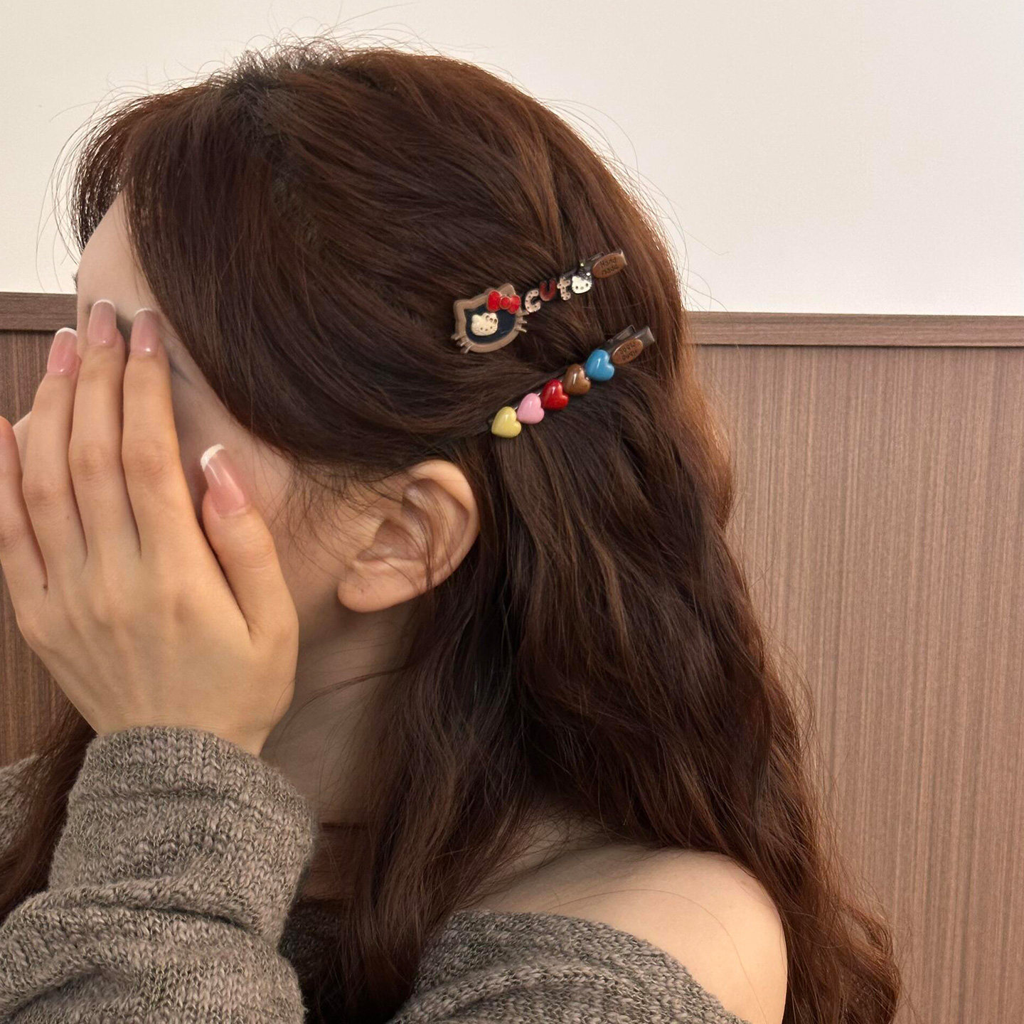 彩色爱心Kitty猫发夹边夹侧边