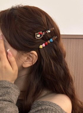 彩色爱心Kitty猫发夹边夹侧边刘海夹女高级感可爱鸭嘴夹发卡头饰