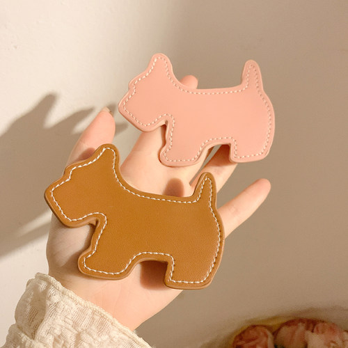 可爱修勾~韩系皮质咖色小狗发夹