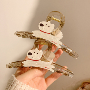 可爱卡通小狗发夹女抓夹大号发量大高级感鲨鱼夹头饰盘发夹子发卡