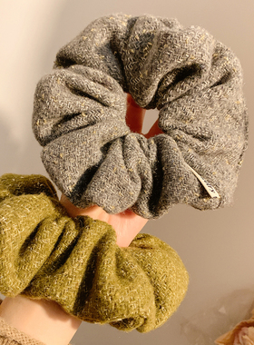 秋冬灰色毛线针织大肠发圈女高级感丸子头扎头发气质发饰韩系头绳