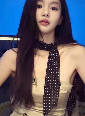 韩系长条黑色波点丝巾系脖发带女秋季高级感薄款气质百搭领巾围巾