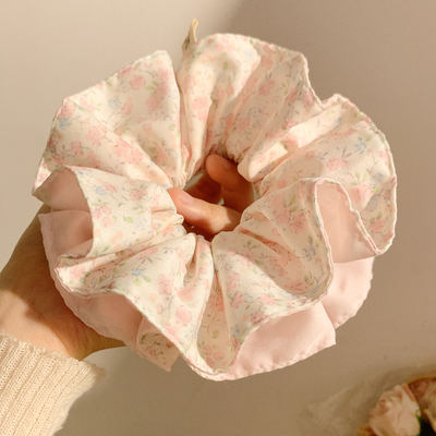 甜甜蜜桃~粉色碎花双层大肠发圈