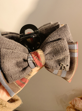 韩系灰色蝴蝶结抓夹女高级感后脑勺鲨鱼夹盘发大号发夹发卡头饰