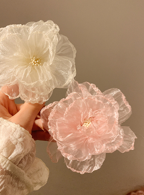 清冷感～超仙网纱白色花朵发夹女刘海侧边夹发饰春夏发卡海边头饰