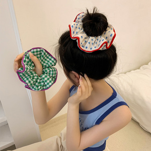 小清新撞色碎花格子大肠发圈女高级感森系仙美丸子头发绳大号头饰