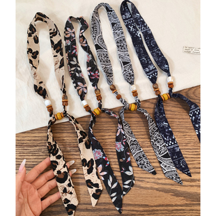 腰果花复古豹纹串珠丝巾项链女高级感抽拉式复古慵懒风配饰设计感