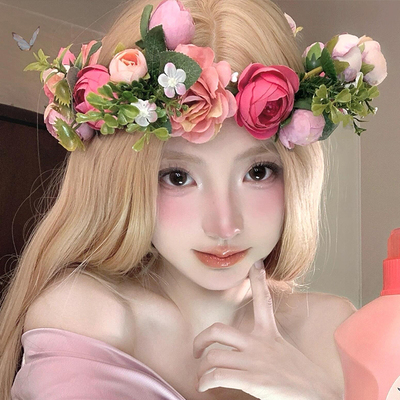 超仙森系仿真花朵海边花环