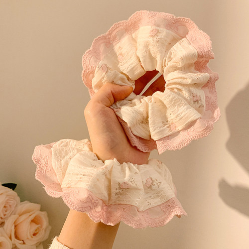 韩系温柔~粉色蕾丝碎花大肠发圈