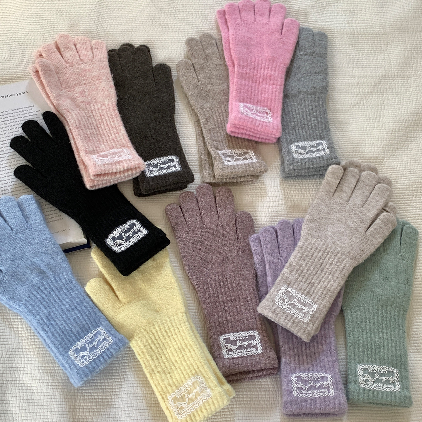 韩版百搭含羊毛针织长款五指手套女ins简约保暖防风防寒骑行触屏,服饰配件/皮带/帽子/围巾,手套,淘宝优惠券,粉丝福利购,淘宝优惠卷