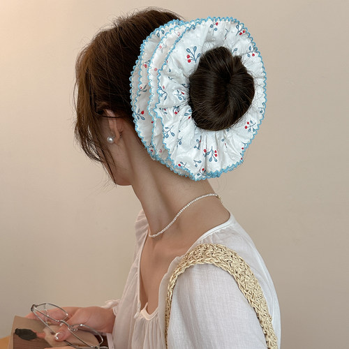 蓝色碎花四层大肠发圈女高级感