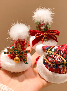 叮叮当~可爱红色圣诞树帽子发夹女高级感装扮道具毛绒侧边刘海夹