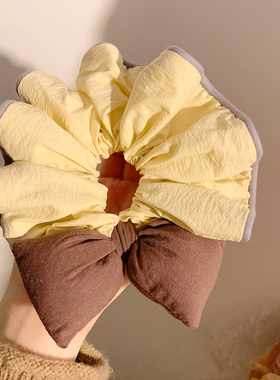 温柔复古奶黄色蝴蝶结大肠发圈女高级感慵懒风头饰发绳扎头发新款