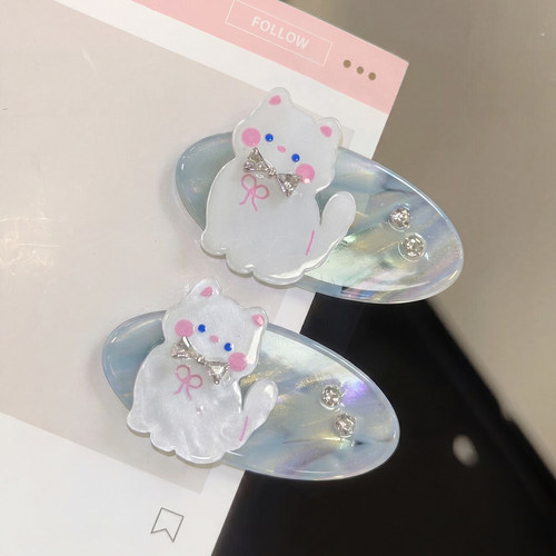 可爱白色炫彩猫咪发夹边夹