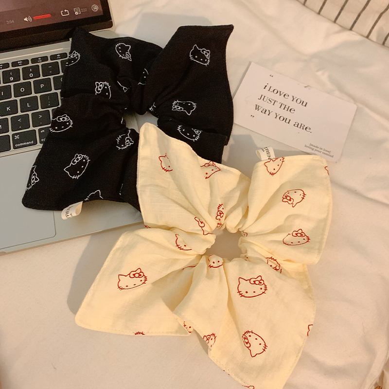 猫猫茶话会~慵懒风kitty猫方巾大肠发圈女款高级感超大号发饰发绳