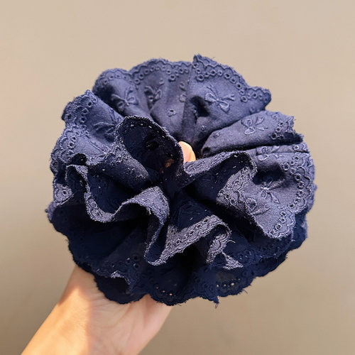 复古藏青色蕾丝大肠发圈