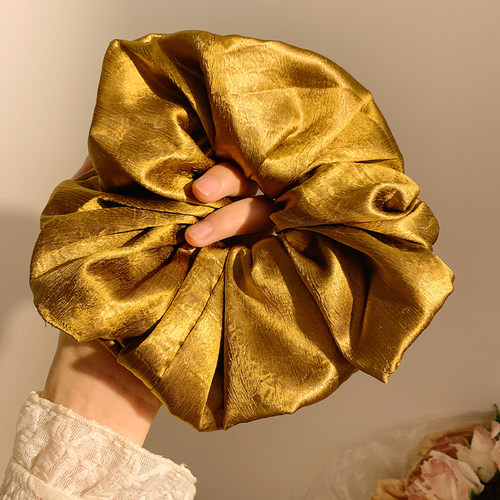 灿若夕阳~法式丝光缎面金色大肠发圈女高级感超大号复古发饰发绳