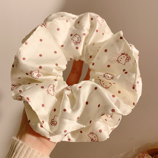 可爱Kitty猫波点白色缎面大肠发圈女高级感慵懒风丸子头发绳头饰