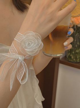 白色蕾丝花飘带发带女绑发夏仙女编发丝带法式复古扎头发头饰伴娘