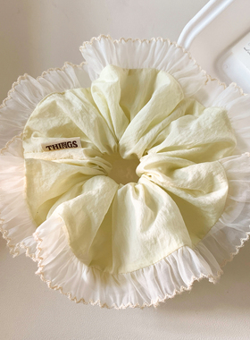 小清新绿色布艺花边蕾丝大肠发圈女高级感气质发绳扎头发超大头饰