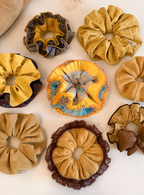 黄色系合集毛线针织大肠发圈女高级感扎头发慵懒风百搭发饰头绳