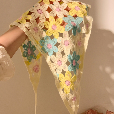 薄荷曼波风~针织碎花三角头巾